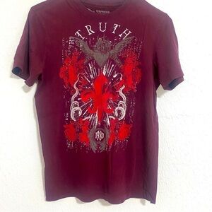 Express Truth Graphic Shirt Size XS Color Wine 100% Knit Top Skater